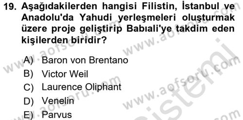 Osmanlı´da İskan ve Göç Dersi 2015 - 2016 Yılı (Final) Dönem Sonu Sınavı 19. Soru