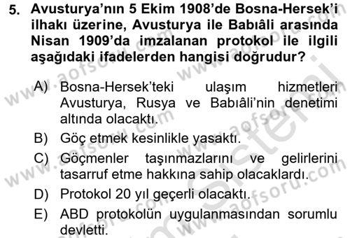 Osmanlı´da İskan ve Göç Dersi 2015 - 2016 Yılı (Final) Dönem Sonu Sınavı 5. Soru