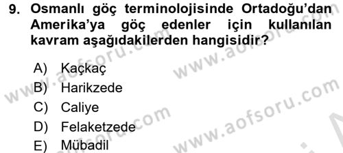 Osmanlı´da İskan ve Göç Dersi 2015 - 2016 Yılı (Final) Dönem Sonu Sınavı 9. Soru