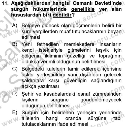 Osmanlı´da İskan ve Göç Dersi 2016 - 2017 Yılı (Vize) Ara Sınav Soruları 11. Soru