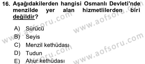 Osmanlı´da İskan ve Göç Dersi 2016 - 2017 Yılı (Vize) Ara Sınav Soruları 16. Soru