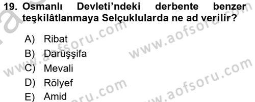 Osmanlı´da İskan ve Göç Dersi 2016 - 2017 Yılı (Vize) Ara Sınav Soruları 19. Soru