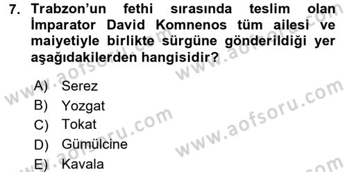 Osmanlı´da İskan ve Göç Dersi 2016 - 2017 Yılı (Vize) Ara Sınav Soruları 7. Soru
