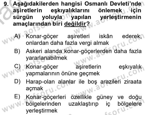 Osmanlı´da İskan ve Göç Dersi 2016 - 2017 Yılı (Vize) Ara Sınav Soruları 9. Soru