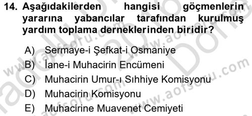Osmanlı´da İskan ve Göç Dersi 2016 - 2017 Yılı (Final) Dönem Sonu Sınav Soruları 14. Soru