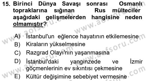 Osmanlı´da İskan ve Göç Dersi 2016 - 2017 Yılı (Final) Dönem Sonu Sınav Soruları 15. Soru