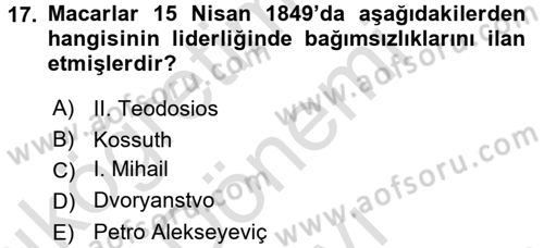 Osmanlı´da İskan ve Göç Dersi 2016 - 2017 Yılı (Final) Dönem Sonu Sınav Soruları 17. Soru