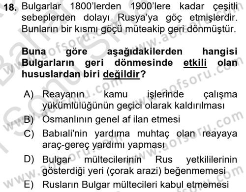 Osmanlı´da İskan ve Göç Dersi 2016 - 2017 Yılı (Final) Dönem Sonu Sınav Soruları 18. Soru