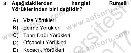Osmanlı´da İskan ve Göç Dersi 2016 - 2017 Yılı (Final) Dönem Sonu Sınav Soruları 3. Soru