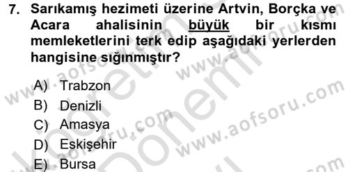 Osmanlı´da İskan ve Göç Dersi 2016 - 2017 Yılı (Final) Dönem Sonu Sınav Soruları 7. Soru