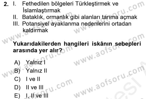 Osmanlı´da İskan ve Göç Dersi 2017 - 2018 Yılı (Vize) Ara Sınav Soruları 2. Soru