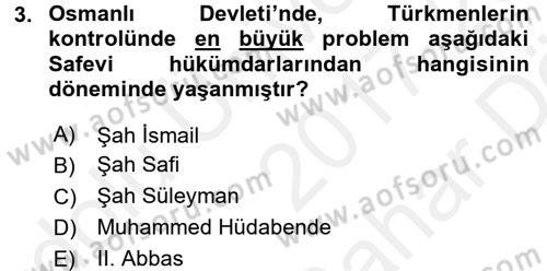 Osmanlı´da İskan ve Göç Dersi 2017 - 2018 Yılı (Vize) Ara Sınav Soruları 3. Soru