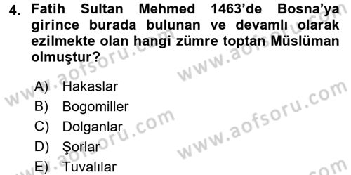 Osmanlı´da İskan ve Göç Dersi 2017 - 2018 Yılı (Vize) Ara Sınav Soruları 4. Soru