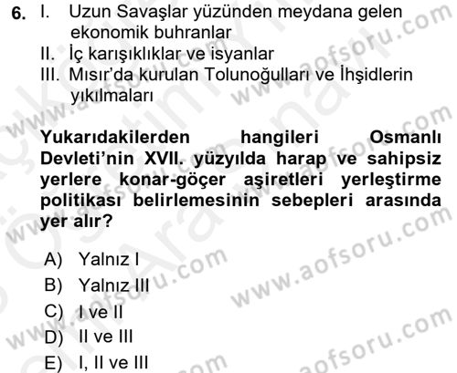 Osmanlı´da İskan ve Göç Dersi 2017 - 2018 Yılı (Vize) Ara Sınav Soruları 6. Soru
