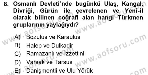 Osmanlı´da İskan ve Göç Dersi 2017 - 2018 Yılı (Vize) Ara Sınav Soruları 8. Soru