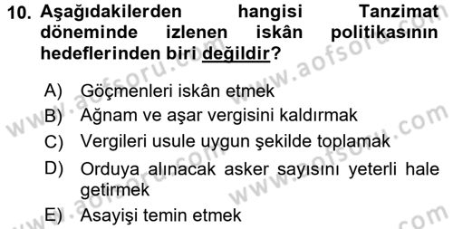 Osmanlı´da İskan ve Göç Dersi 2017 - 2018 Yılı (Final) Dönem Sonu Sınav Soruları 10. Soru