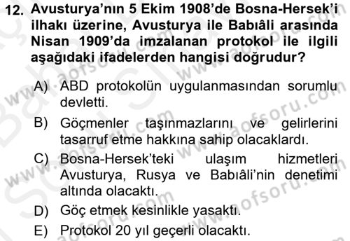 Osmanlı´da İskan ve Göç Dersi 2017 - 2018 Yılı (Final) Dönem Sonu Sınav Soruları 12. Soru