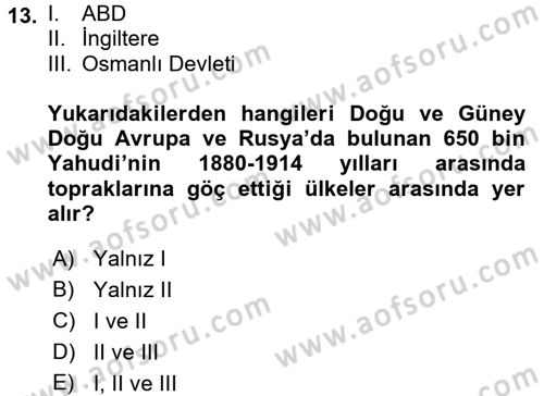 Osmanlı´da İskan ve Göç Dersi 2017 - 2018 Yılı (Final) Dönem Sonu Sınav Soruları 13. Soru