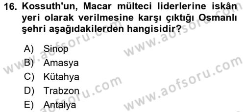 Osmanlı´da İskan ve Göç Dersi 2017 - 2018 Yılı (Final) Dönem Sonu Sınav Soruları 16. Soru