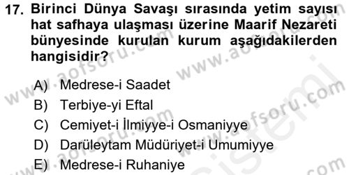 Osmanlı´da İskan ve Göç Dersi 2017 - 2018 Yılı (Final) Dönem Sonu Sınav Soruları 17. Soru