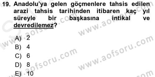 Osmanlı´da İskan ve Göç Dersi 2017 - 2018 Yılı (Final) Dönem Sonu Sınav Soruları 19. Soru