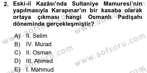 Osmanlı´da İskan ve Göç Dersi 2017 - 2018 Yılı (Final) Dönem Sonu Sınav Soruları 2. Soru