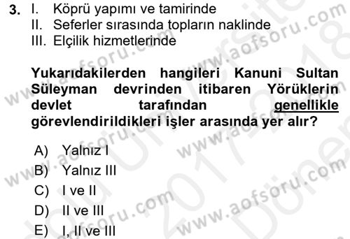 Osmanlı´da İskan ve Göç Dersi 2017 - 2018 Yılı (Final) Dönem Sonu Sınav Soruları 3. Soru