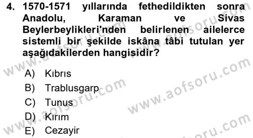Osmanlı´da İskan ve Göç Dersi 2017 - 2018 Yılı (Final) Dönem Sonu Sınav Soruları 4. Soru