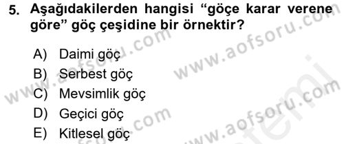 Osmanlı´da İskan ve Göç Dersi 2017 - 2018 Yılı (Final) Dönem Sonu Sınav Soruları 5. Soru