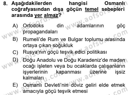 Osmanlı´da İskan ve Göç Dersi 2017 - 2018 Yılı (Final) Dönem Sonu Sınav Soruları 8. Soru