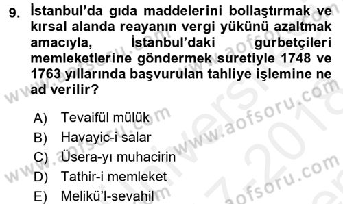 Osmanlı´da İskan ve Göç Dersi 2017 - 2018 Yılı (Final) Dönem Sonu Sınav Soruları 9. Soru