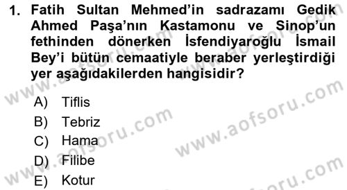 Osmanlı´da İskan ve Göç Dersi 2018 - 2019 Yılı (Vize) Ara Sınav Soruları 1. Soru