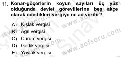 Osmanlı´da İskan ve Göç Dersi 2018 - 2019 Yılı (Vize) Ara Sınav Soruları 11. Soru