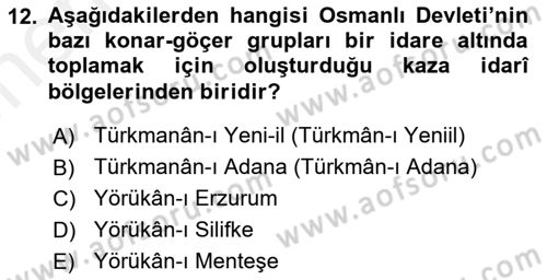 Osmanlı´da İskan ve Göç Dersi 2018 - 2019 Yılı (Vize) Ara Sınav Soruları 12. Soru