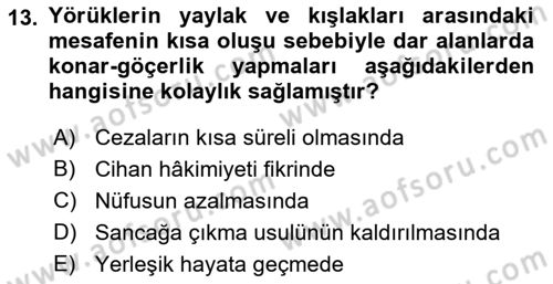 Osmanlı´da İskan ve Göç Dersi 2018 - 2019 Yılı (Vize) Ara Sınav Soruları 13. Soru