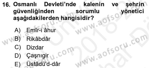 Osmanlı´da İskan ve Göç Dersi 2018 - 2019 Yılı (Vize) Ara Sınav Soruları 16. Soru