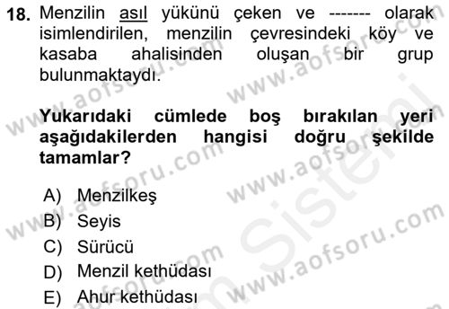 Osmanlı´da İskan ve Göç Dersi 2018 - 2019 Yılı (Vize) Ara Sınav Soruları 18. Soru