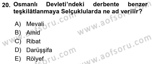 Osmanlı´da İskan ve Göç Dersi 2018 - 2019 Yılı (Vize) Ara Sınav Soruları 20. Soru