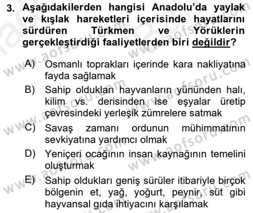 Osmanlı´da İskan ve Göç Dersi 2018 - 2019 Yılı (Vize) Ara Sınav Soruları 3. Soru