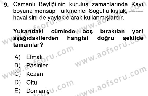 Osmanlı´da İskan ve Göç Dersi 2018 - 2019 Yılı (Vize) Ara Sınav Soruları 9. Soru