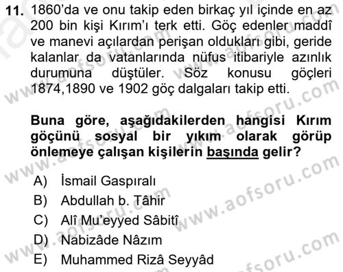Osmanlı´da İskan ve Göç Dersi 2018 - 2019 Yılı (Final) Dönem Sonu Sınav Soruları 11. Soru