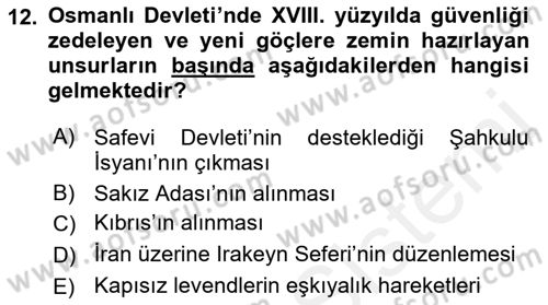 Osmanlı´da İskan ve Göç Dersi 2018 - 2019 Yılı (Final) Dönem Sonu Sınav Soruları 12. Soru