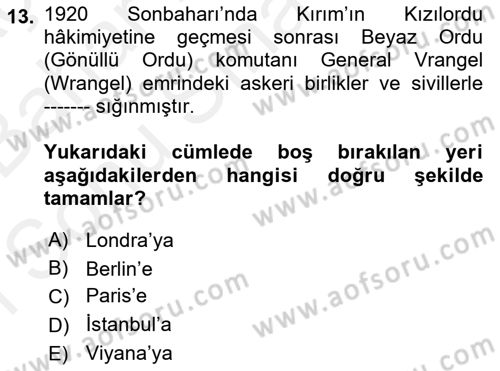 Osmanlı´da İskan ve Göç Dersi 2018 - 2019 Yılı (Final) Dönem Sonu Sınav Soruları 13. Soru