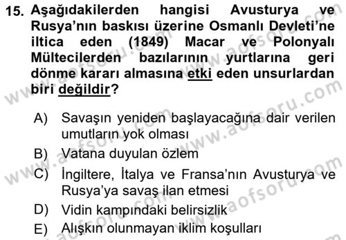 Osmanlı´da İskan ve Göç Dersi 2018 - 2019 Yılı (Final) Dönem Sonu Sınavı 15. Soru