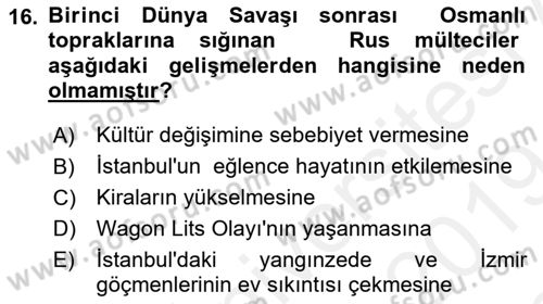 Osmanlı´da İskan ve Göç Dersi 2018 - 2019 Yılı (Final) Dönem Sonu Sınav Soruları 16. Soru