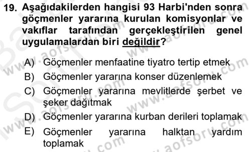 Osmanlı´da İskan ve Göç Dersi 2018 - 2019 Yılı (Final) Dönem Sonu Sınav Soruları 19. Soru