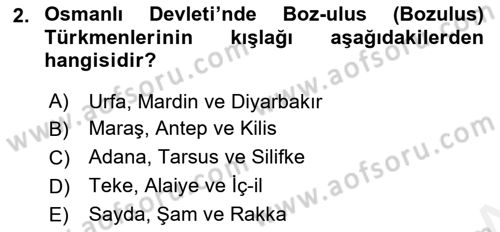 Osmanlı´da İskan ve Göç Dersi 2018 - 2019 Yılı (Final) Dönem Sonu Sınav Soruları 2. Soru