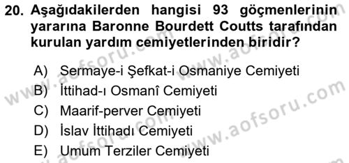 Osmanlı´da İskan ve Göç Dersi 2018 - 2019 Yılı (Final) Dönem Sonu Sınav Soruları 20. Soru