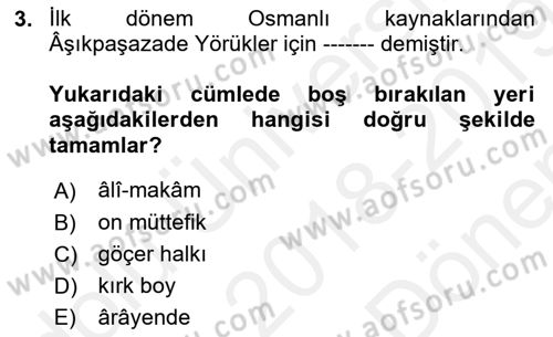 Osmanlı´da İskan ve Göç Dersi 2018 - 2019 Yılı (Final) Dönem Sonu Sınav Soruları 3. Soru