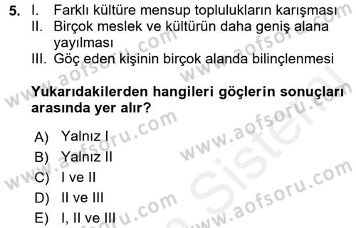 Osmanlı´da İskan ve Göç Dersi 2018 - 2019 Yılı (Final) Dönem Sonu Sınav Soruları 5. Soru